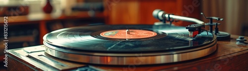 An artistic photograph of a vintage record player playing a famous 60s rhythm and blues album photo
