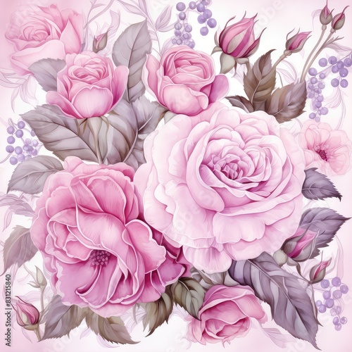 Scarf seamless pattern  pink rose  Provence style  for clothes  watercolor.