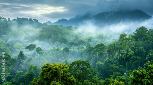 Beautiful natural panoramic tropical forest after rain