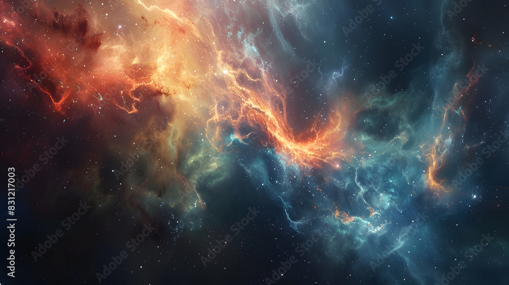 Obraz premium An abstract background with a cosmic theme. Include swirling galaxies, twinkling stars, and nebulae in vibrant colors, creating a sense of infinite space and wonder, as if looking through a powerful