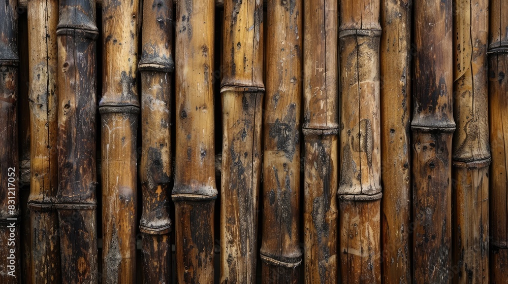 Fototapeta premium Aged wooden bamboo fence backdrop