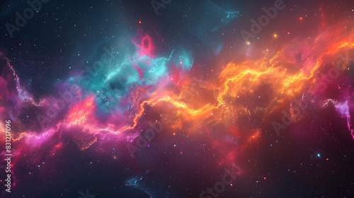 An abstract background with a cosmic theme. Include swirling galaxies, twinkling stars, and nebulae in vibrant colors, creating a sense of infinite space and wonder, as if looking through a powerful photo