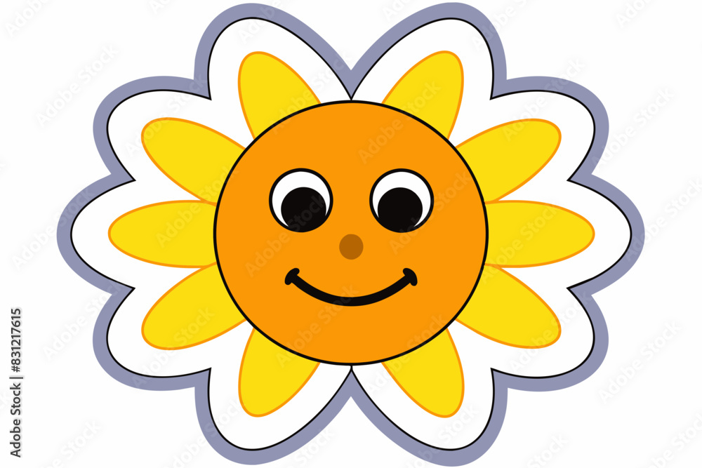 sticker-style--smiling vector illustration-daisy-sticker-white-background 