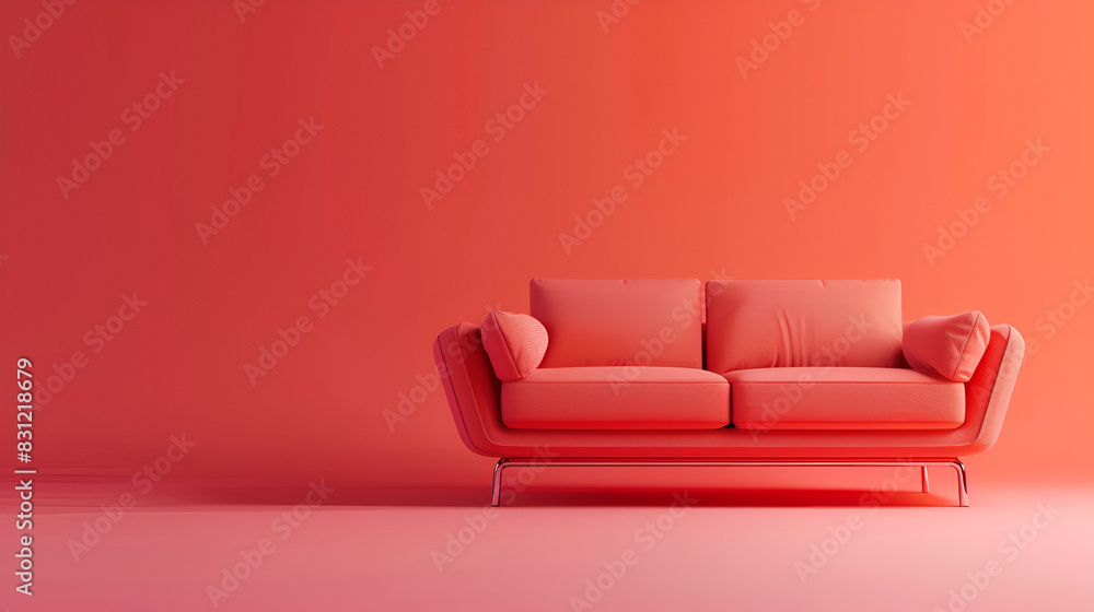 Fototapeta premium red sofa in a room, isolated on the red background