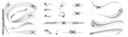 South Korea flag set elements, vector illustration on a white background
