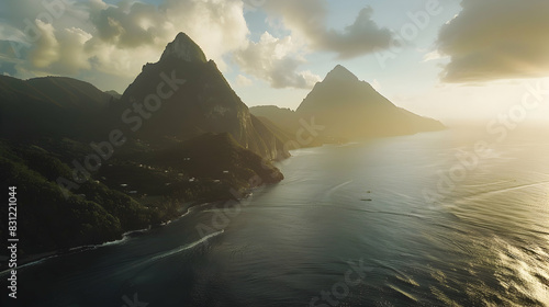 Soufriere and The Pitons, St. Lucia, Windward Islands, West Indies, Caribbean, Central America photo