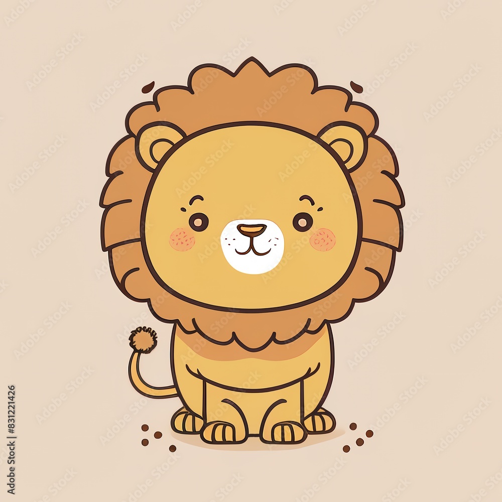 Fototapeta premium Cute flat lion clip art, adorable lion for digital projects, digital stickers. AI generated.