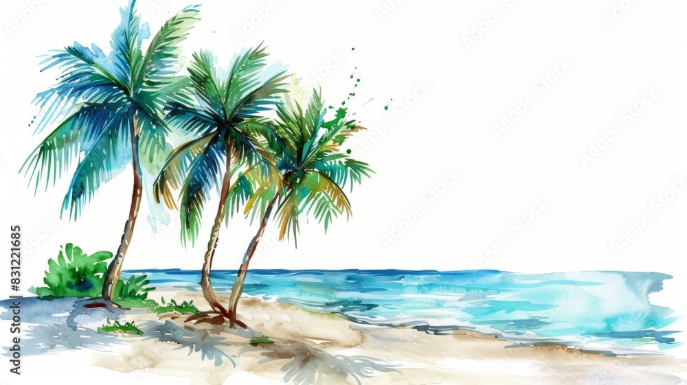 Fototapeta premium Watercolor painting of palm trees isolated on white background