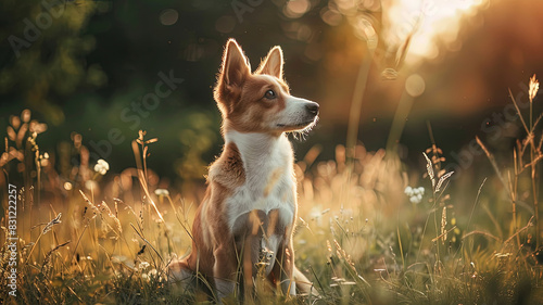 close up of a prretty dog in the park, beautiful dog in the grass, portrait of a dog © Gegham