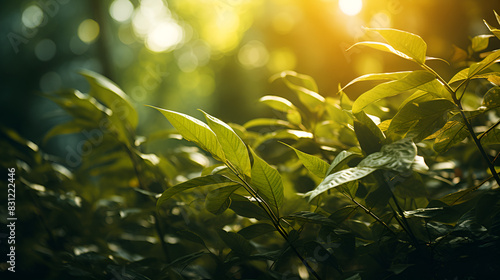 Green leaves of a plant with the sun shining through them 