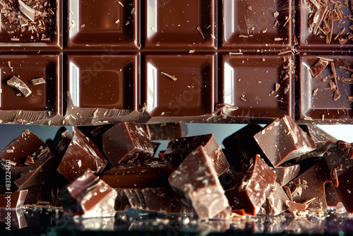 sfondo con barretta di cioccolato frantumata dettagliata fotografica photo