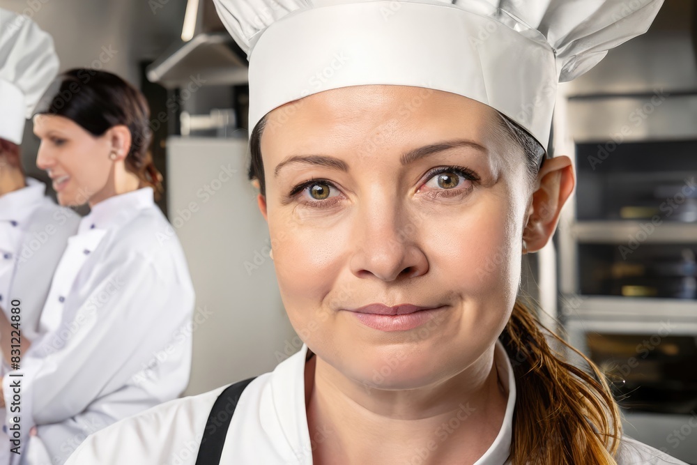 group of chefs in restaurant, smiling chef in the kitchen group of chefs in restaurant, smiling chef in the kitchen
