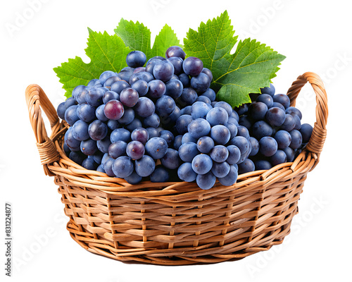 Wallpaper Mural A wicker basket full of dark purple grapes, each cluster attached to green leaves, highlighting their rich color and freshness. transparent background Torontodigital.ca