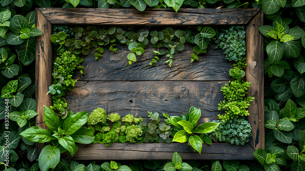 High resolution mockup of a wooden border frame featuring a lush green nature scene ideal for natural and earthy design themes | Photo realistic wooden border frame mockup Photo High resolution mockup of a wooden border frame featuring a lush green nature scene ideal for natural and earthy design themes | Photo realistic wooden border frame mockup Photo