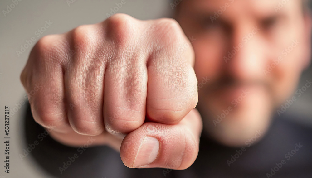 Close-up of a clenched fist with detailed knuckles face blurred, empowerment, determination, strength, and solidarity. Close-up of a clenched fist with detailed knuckles face blurred, empowerment, determination, strength, and solidarity.