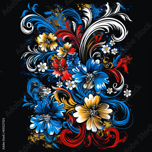 Colorful illustration of the floral ornaments