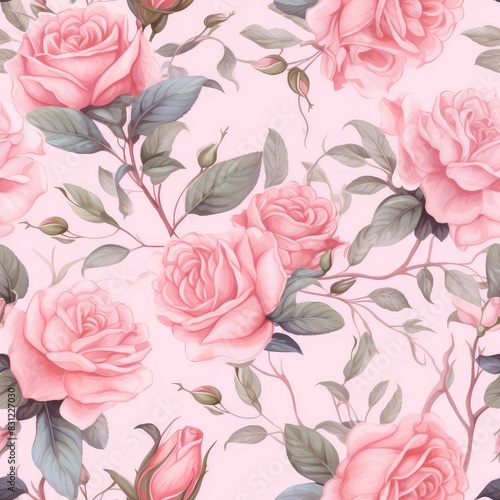 Seamless pattern, pink rose, Provence style, for clothes, watercolor. © vilaiporn
