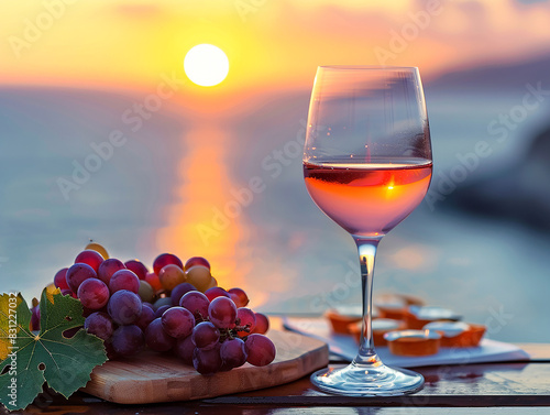 Glass of wine beside bunch of grapes