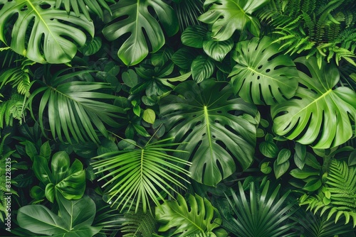 Lush tropical greenery with assorted foliage patterns