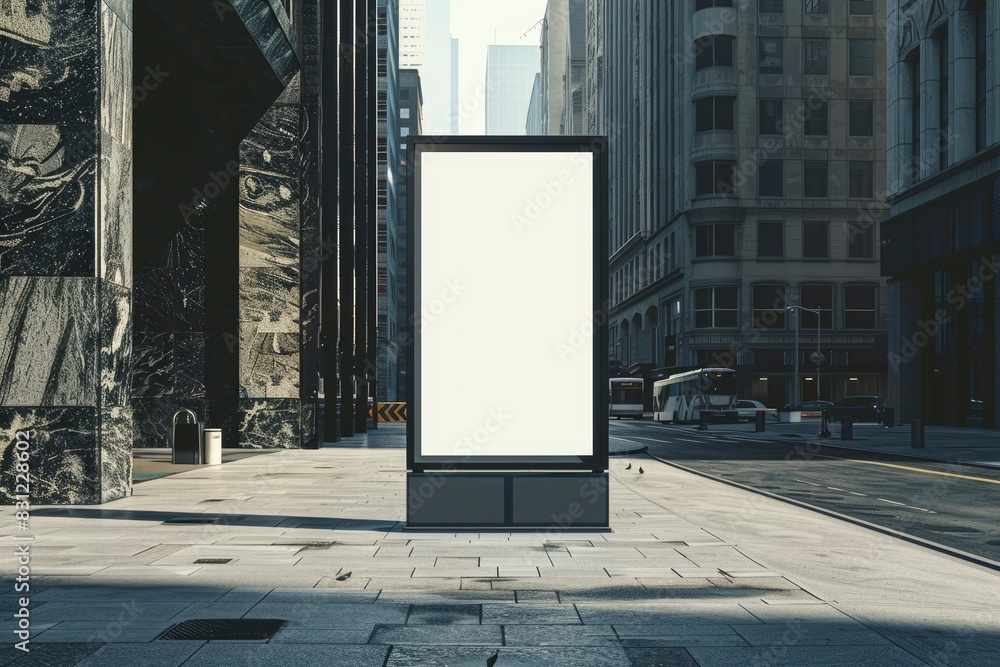 Blank mock up of vertical street poster billboard on city background ...