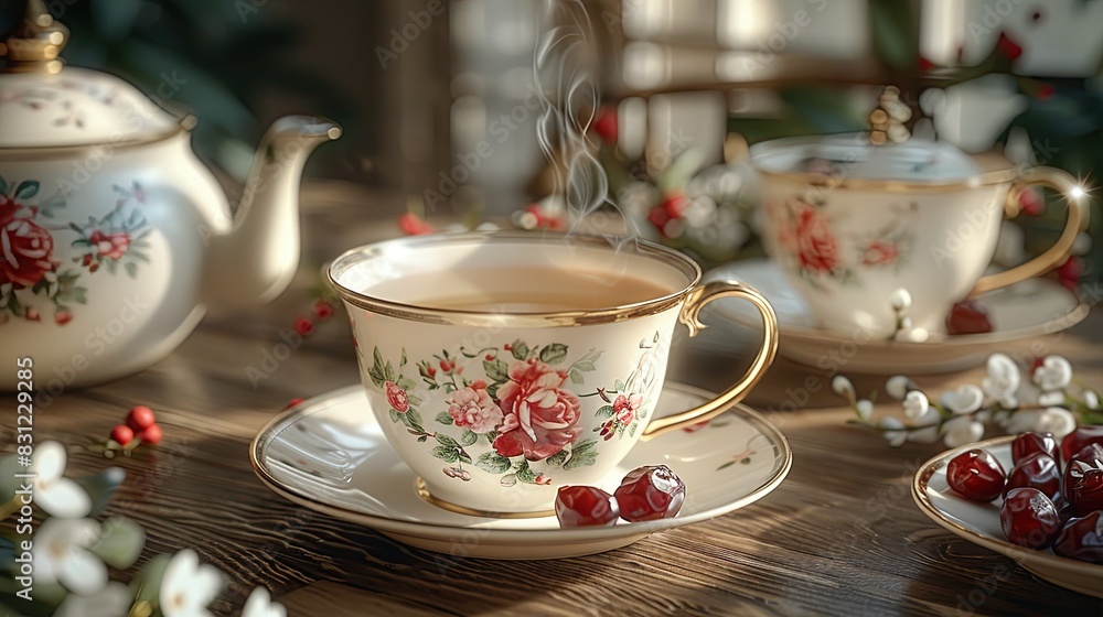 Cup of tea and dry dates on saucer ready to eat for iftar time. Islamic religion and ramadan concept. eid mubarak Cup of tea and dry dates on saucer ready to eat for iftar time. Islamic religion and ramadan concept. eid mubarak