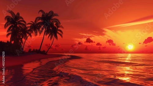 Tropical sunset silhouette with palm trees