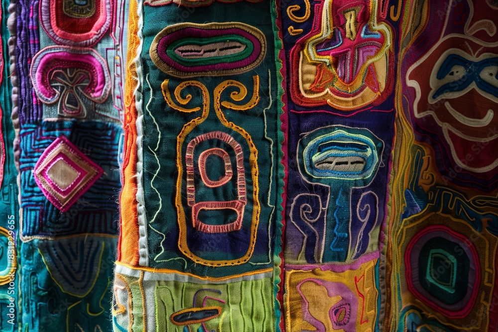 Obraz premium Heritage Unveiled Vibrant Panama Mola Tapestry