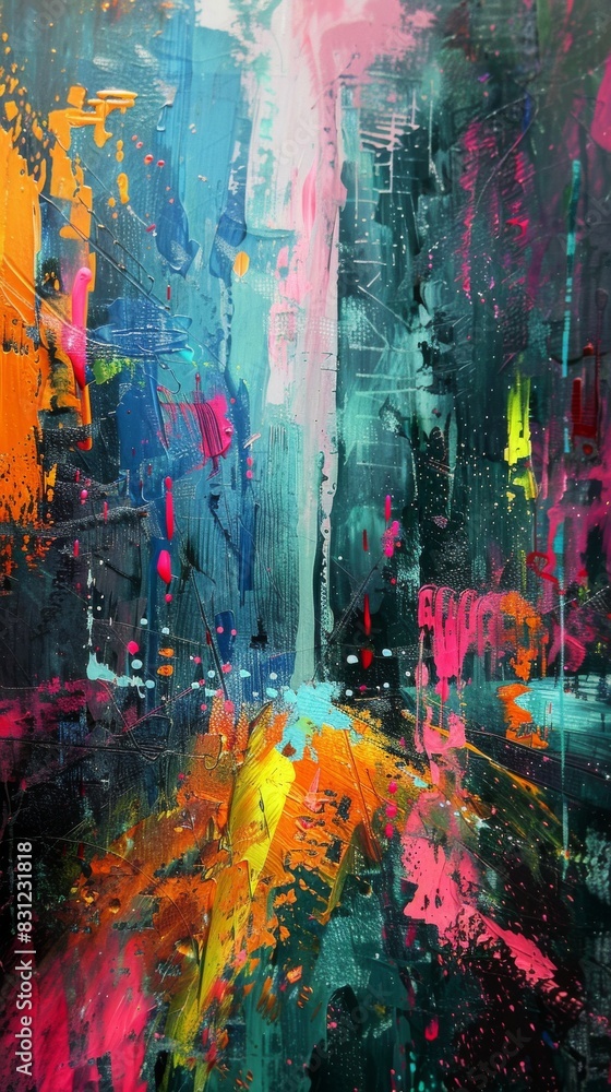 Naklejka premium Multicolored paint strokes and splatters creating a dynamic abstract artwork