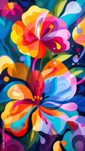 Vibrant illustration featuring stylized flowers with a modern, abstract design