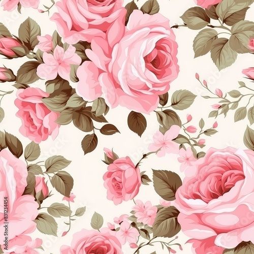 Seamless pattern, pink rose, Provence style, for clothes, watercolor.