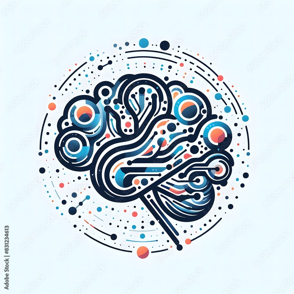Fototapeta premium AI Generate of Abstract line and dots creating logo of Human Brain, Smart Brain, Artificial Intelligence, AI, Technology Development, in Light Background.