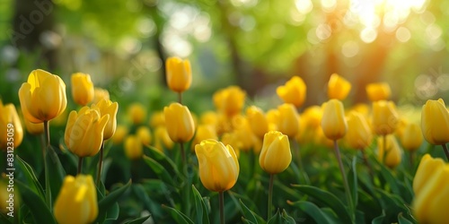 natural background A beautiful bouquet of yellow tulips - 1