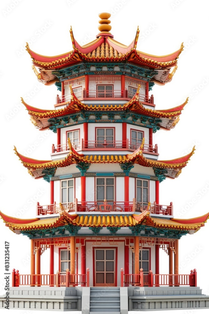 A Chinese style tower building on white background