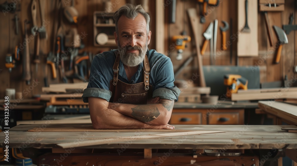 Man Painting on Piece of Wood Image Man Painting on Piece of Wood Image