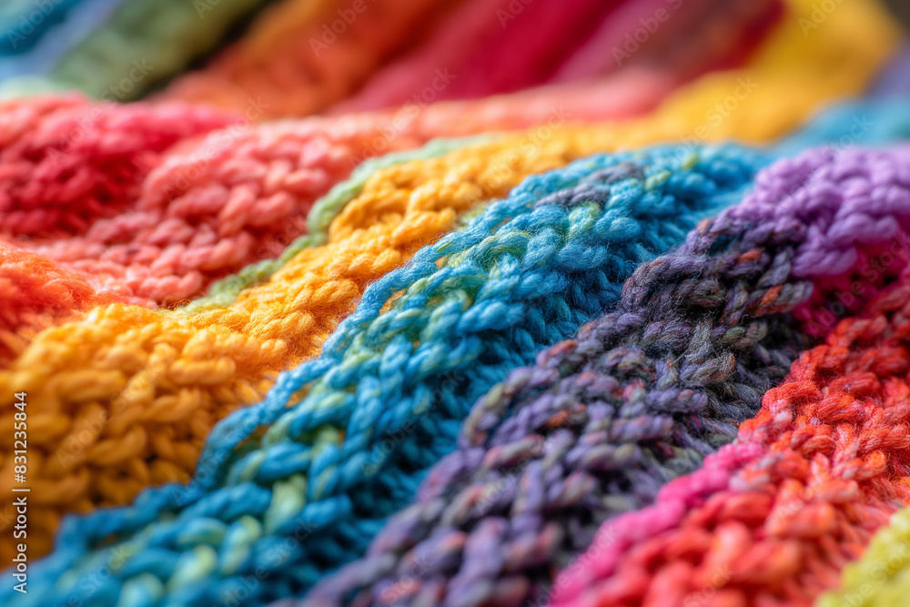 Detail close up of soft rainbow wool sweater Detail close up of soft rainbow wool sweater