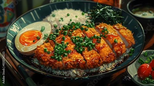Mouthwatering Japanese Pork Cutlet Dish with Fragrant Rice and Garnishes