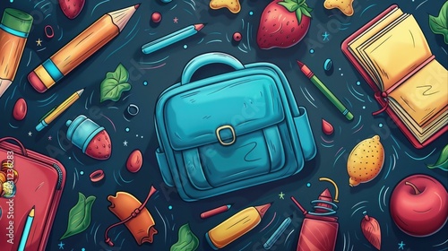 Vibrant depicting an array of education themed objects and patterns including notebooks pencils books backpacks and other school supplies This colorful and detailed image can be used as a background photo