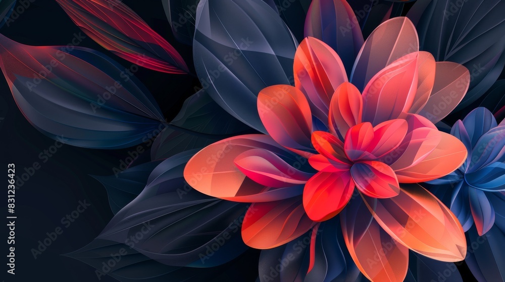 Vibrant digital floral artwork on dark background