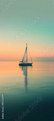 A sailboat on the sea with colourful gradient sky background © ANNY