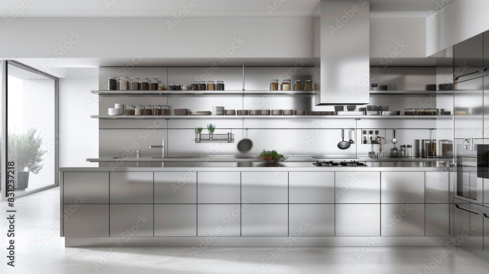 Minimalist kitchen with sleek cabinets, stainless steel appliances, and minimalist decor, creating a clean and functional cooking space Minimalist kitchen with sleek cabinets, stainless steel appliances, and minimalist decor, creating a clean and functional cooking space