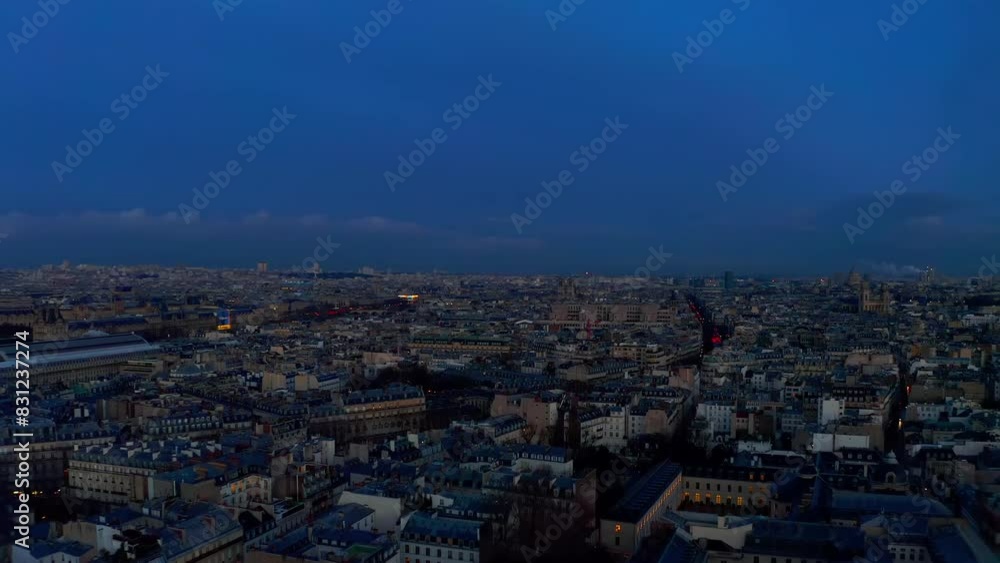 Paris aerial night view City Island and river la seine Paris aerial night view City Island and river la seine
