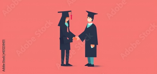 Graduate handshake flat design front view recognition animation vivid photo