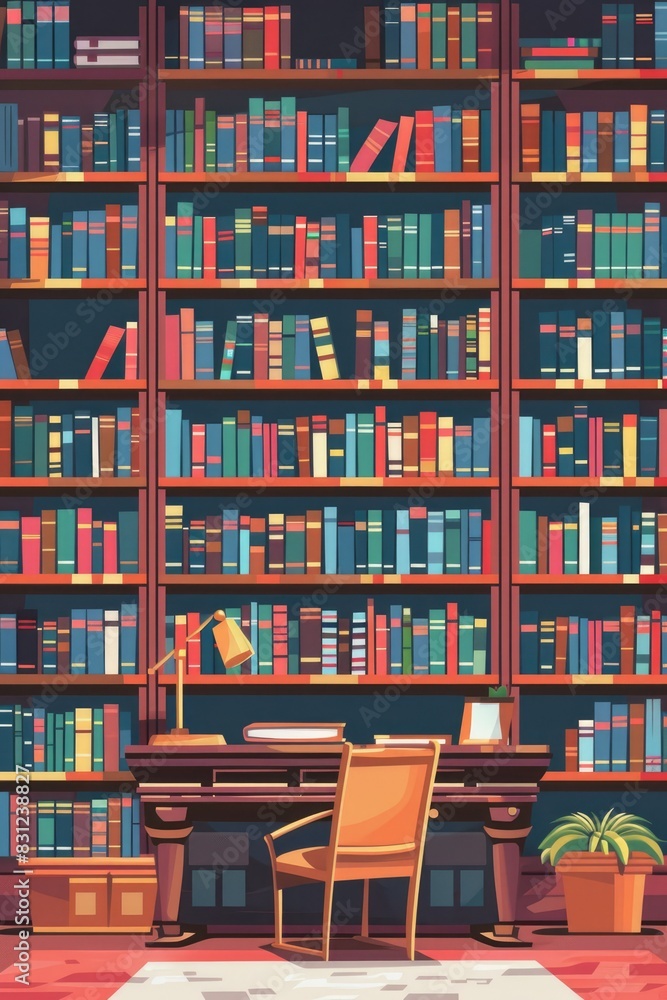 Library background flat design top view knowledge animation Complementary Color Scheme Library background flat design top view knowledge animation Complementary Color Scheme