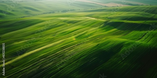 aerial view of big green fields on sunny day