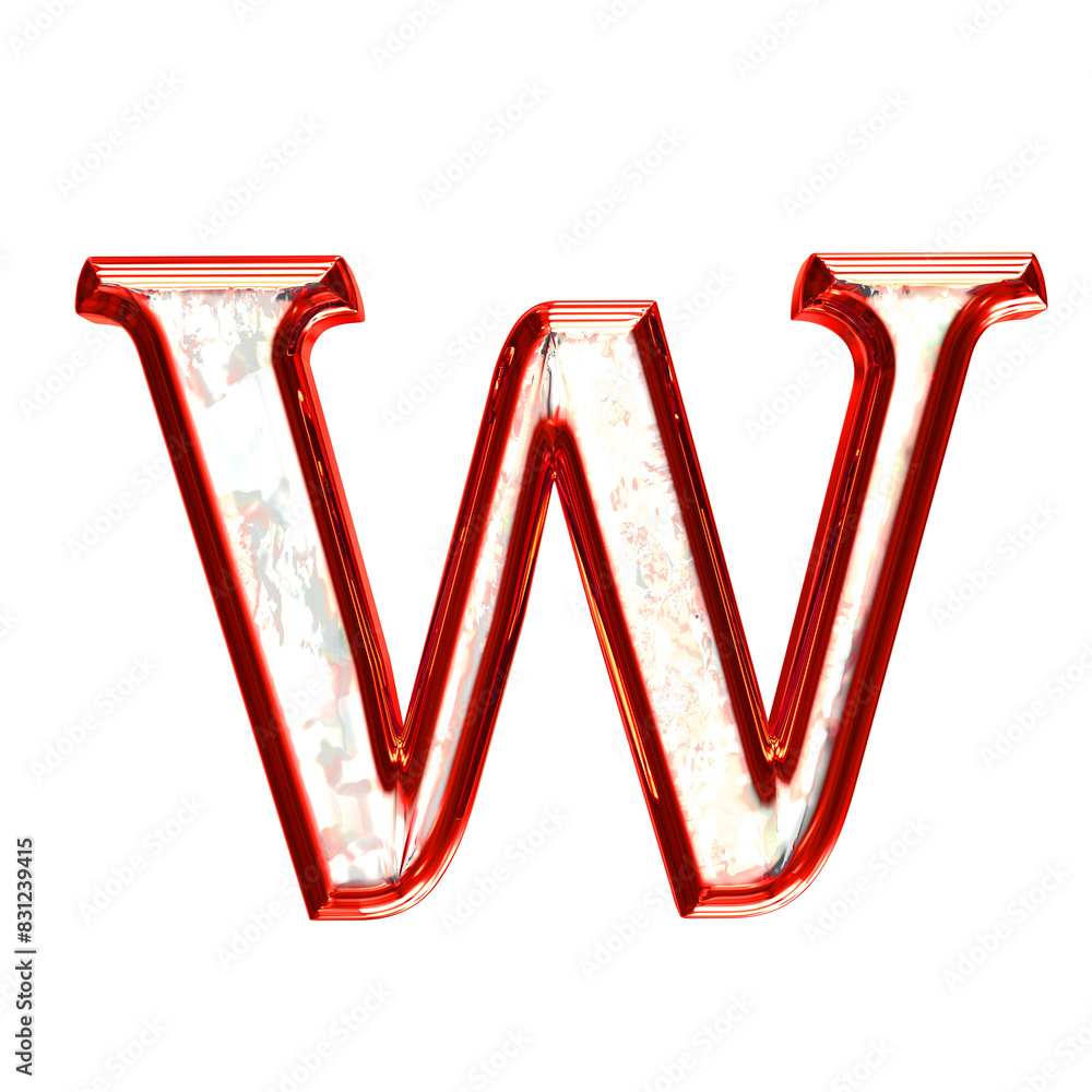 Ice 3d symbol in a red frame. letter w Ice 3d symbol in a red frame. letter w