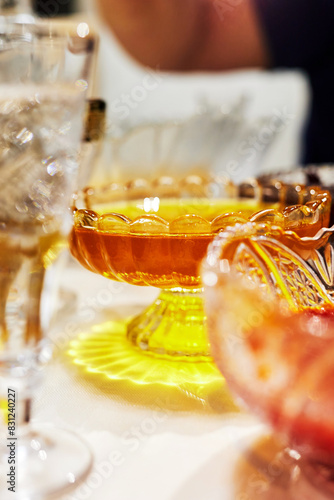 vase with jam on the festive table