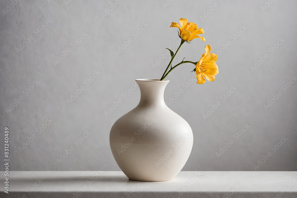 Elegant still life composition featuring a flower vase against a textured background, Generative AI