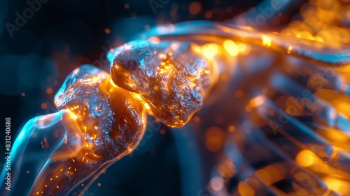 Close-up of a glowing and vibrant DNA strand concept, showcasing genetic engineering, biotech, and futuristic scientific advancements. photo
