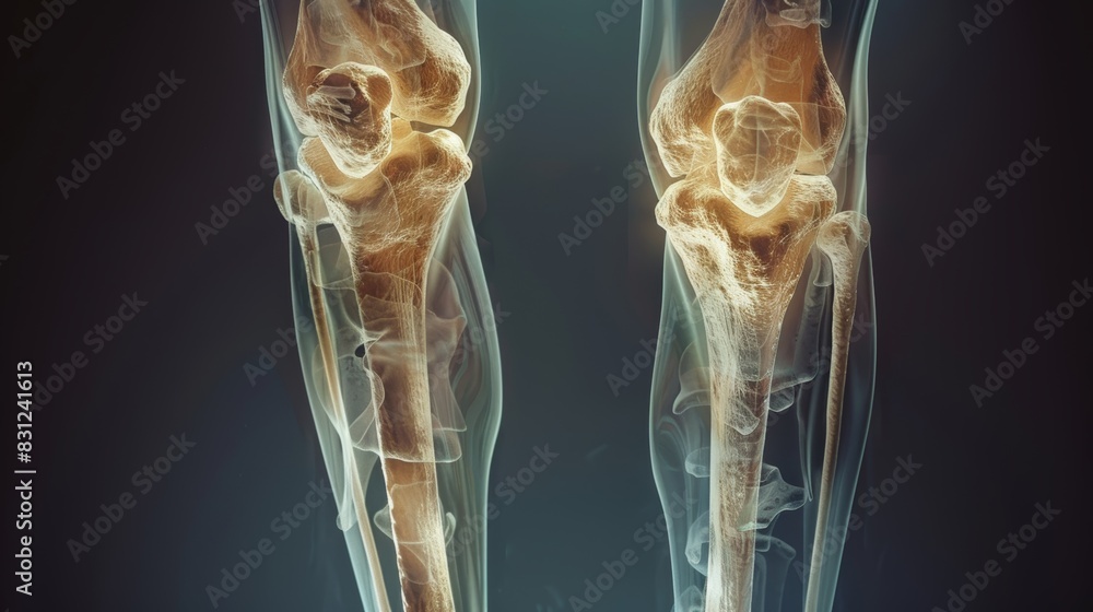 Detailed X-ray image of human knees showing bones and joints with clear ...