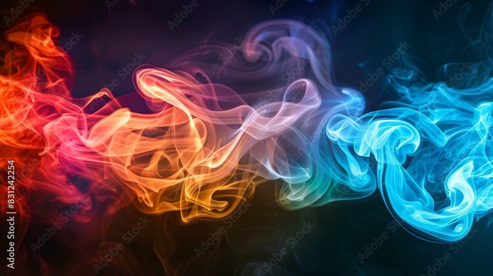 dramatic red and blue smoke contrast on black background dramatic red and blue smoke contrast on black background
